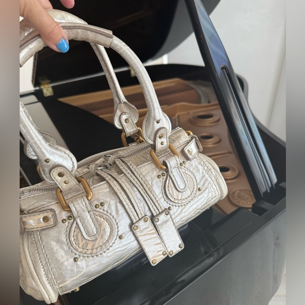 CHLOE Paddington Metallic Silver Leather Top-Handle all inclusive authentic card - Picture 3 of 16